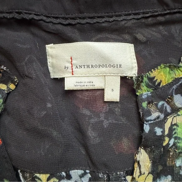 Anthropologie Danae Classic Sheer Women’s Floral Long Sleeve Blouse Size Small - Picture 6 of 9